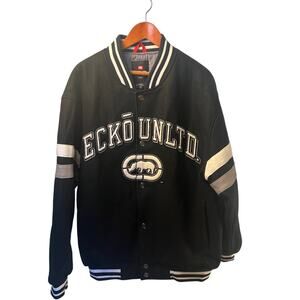 Ecko, Vintage Wool Bomber Jacket Black and White Size L